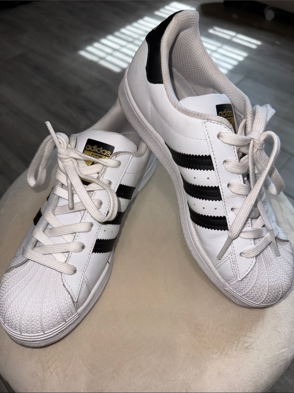 adidas White and Black Classic Shell-Toe Sneakers